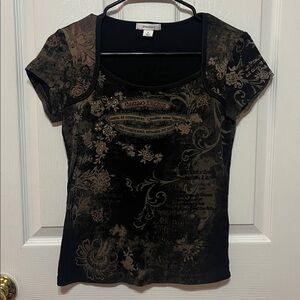 Dressbarn Black and Brown Graphic Tee